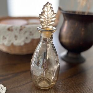 Vintage Glass Moon Water Bottle Jar with Fall Leaf Stopper Lid